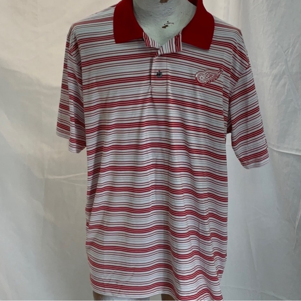 NHL Detroit Red Wings Striped Polo Golf Shirt — Mens XL